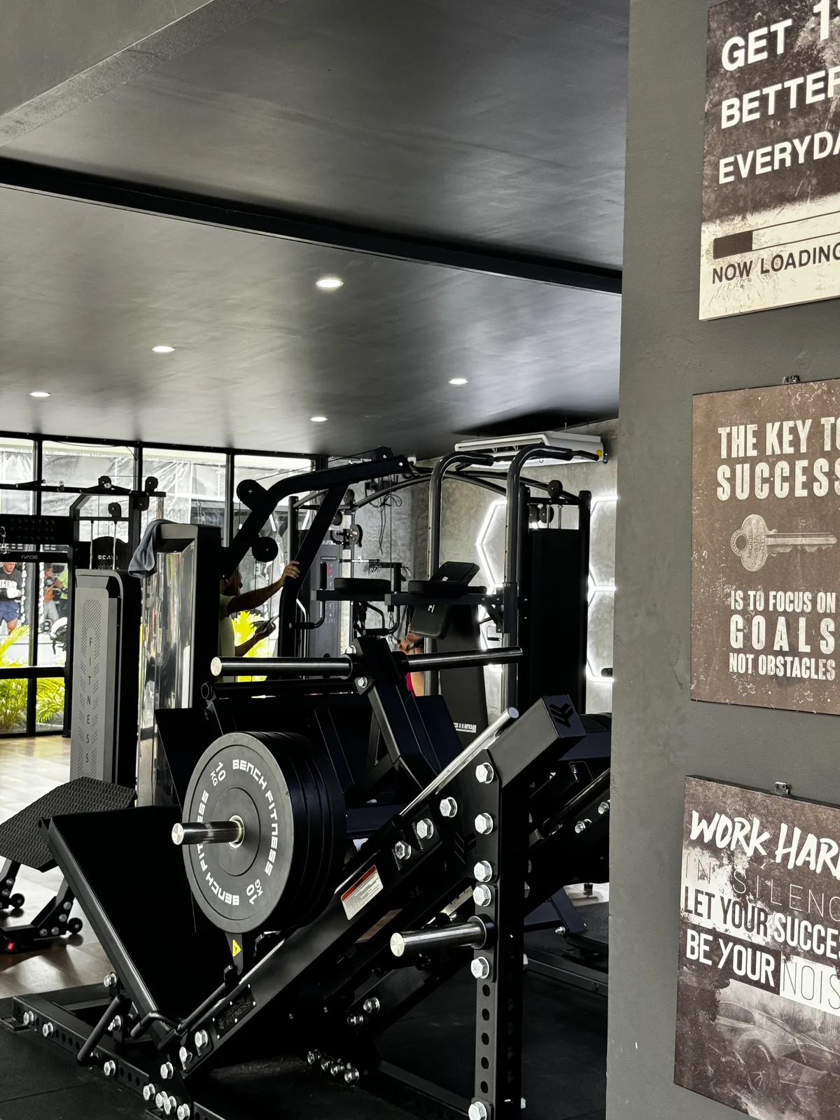 Air-conditioned gym free weights area
