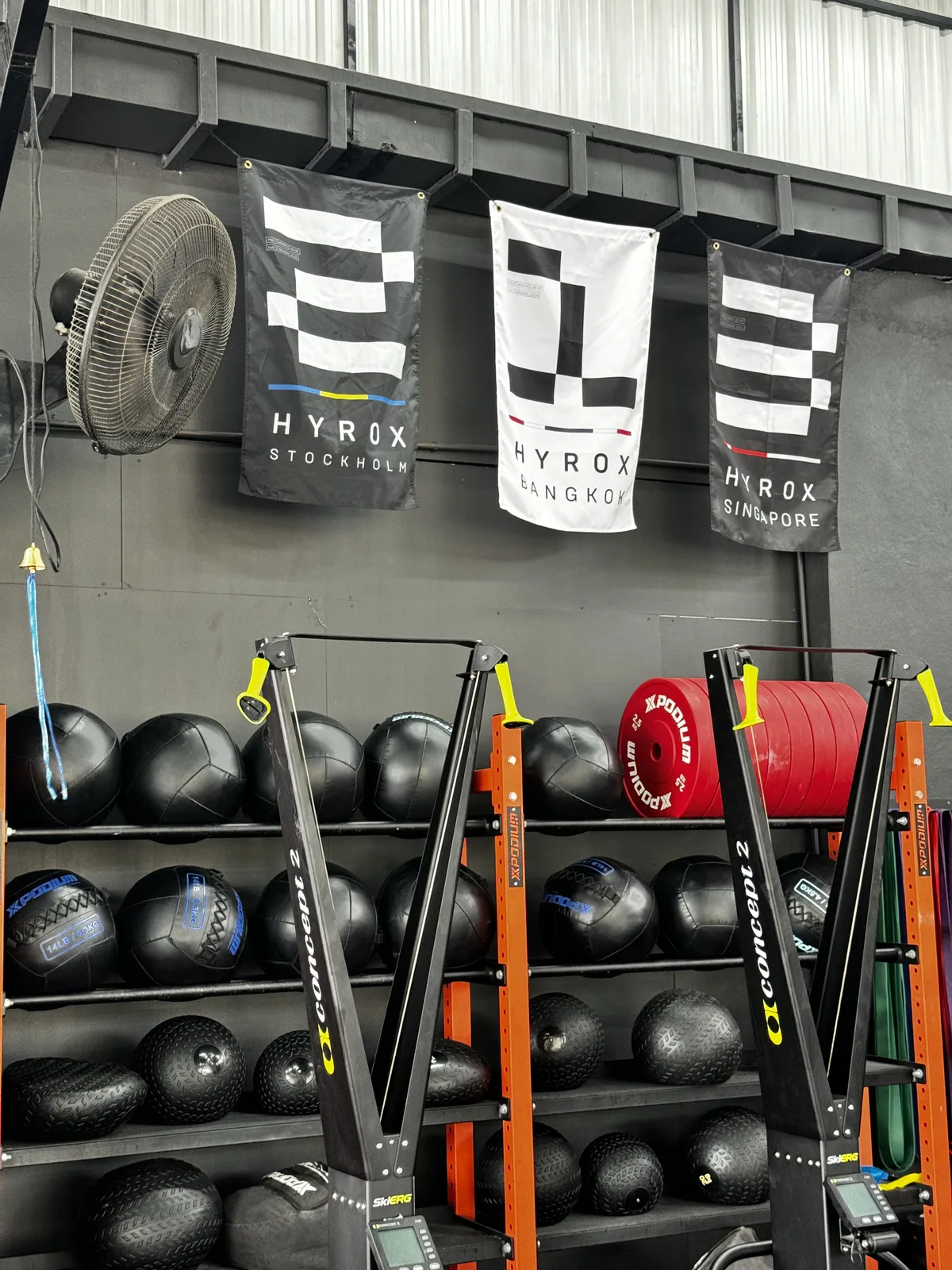 Kettlebells on a plyo box inside the Box